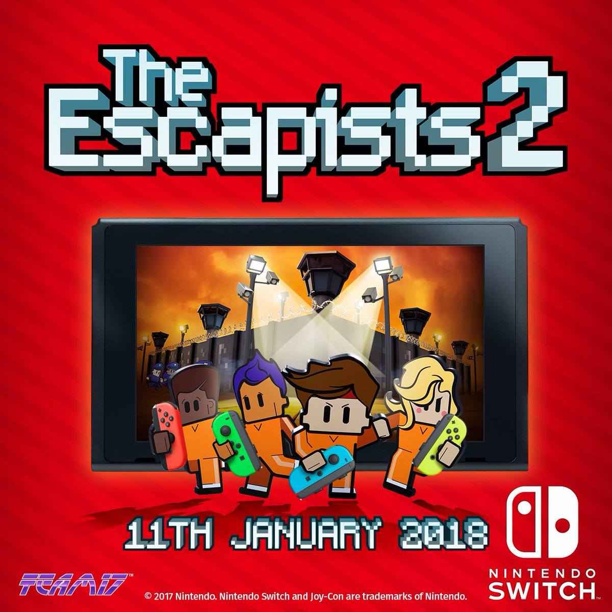 《逃脱者2》将于1月11日登陆SWITCH平台，同时支持多人合作模式，你可以在线上和其他3名玩家组队计划越狱，Switch版还可以在本地2人分屏合作游戏。